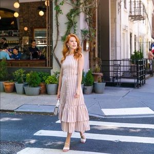 Caroline Constas Striped Tan Greta Halter Dress